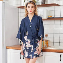 Load image into Gallery viewer, Mini Kimono Pajama Sleepwear - Navy Blue-Short Robe / M