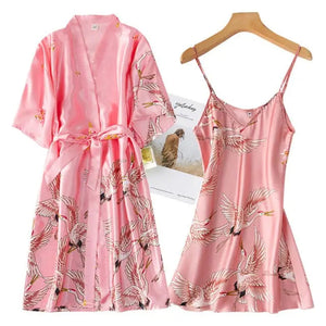 Mini Kimono Pajama Sleepwear - Pink - Short Set / XL