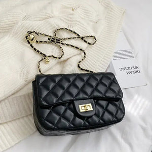 Minimalist Quilted Flap Square Luxury Bag - black