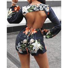 Load image into Gallery viewer, V Neck Puff Sleeve Backless Floral Print Romper
