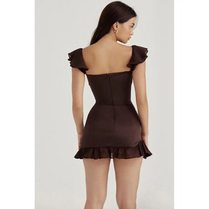 V-Neck Ruffled Skinny A Line Mini Dress