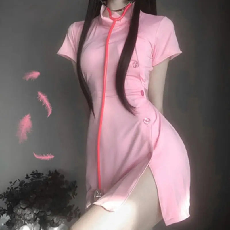Nurse Cosplay Erotic Maid Outfit - Pink / One Size