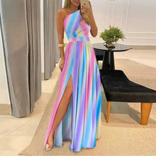 Load image into Gallery viewer, Ombre One Shoulder Cutout Slit Thigh Maxi Dress