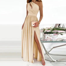 Load image into Gallery viewer, Ombre One Shoulder Cutout Slit Thigh Maxi Dress - Khaki / S