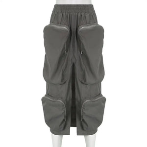 Harajuku Zipper Loose High Waist Y2k Skirt - Gray / S