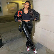 Load image into Gallery viewer, Oversized Varsity Button DownCrop Bomber Jacket