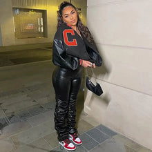 Load image into Gallery viewer, Oversized Varsity Button DownCrop Bomber Jacket