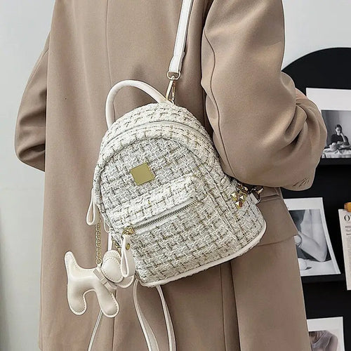 Paid Woolen cloth Crossbody Backback