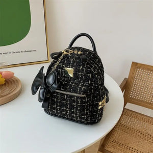 Paid Woolen cloth Crossbody Backback - Small Black