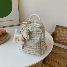 Load image into Gallery viewer, Paid Woolen cloth Crossbody Backback - Small White