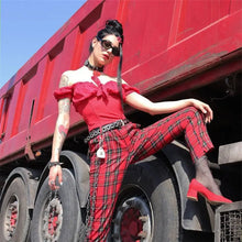 Load image into Gallery viewer, Plaid Straight High Waist Slim Pants