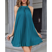 Load image into Gallery viewer, Plain Sleeveless Pleated Flowy Swing Dress - Blue / S