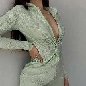 Pleated Polo Collar Blouse Dress