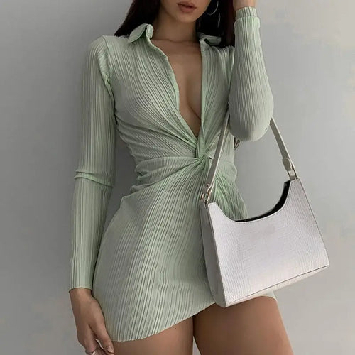 Pleated Polo Collar Blouse Dress