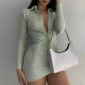 Pleated Polo Collar Blouse Dress