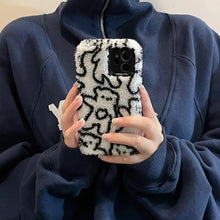 Load image into Gallery viewer, Plush Blue Black Line Bear Soft Case For IPhone