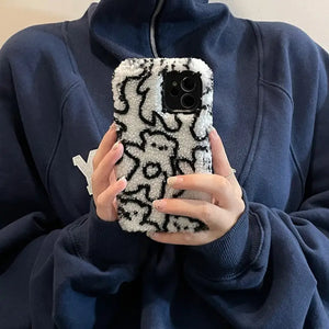 Plush Blue Black Line Bear Soft Case For IPhone