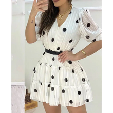 Load image into Gallery viewer, Polka Dots Mesh Puff Sleeve Ruffles Casual Dress