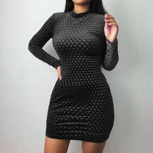 Load image into Gallery viewer, Polka Dot O-Neck Elegant Long Sleeve Bodycon Dress - Blue /
