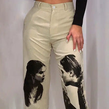 Load image into Gallery viewer, Portrait Print Apricot High Waist Corduroy Pants