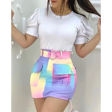 Load image into Gallery viewer, Puffed Sleeve Top &amp; Colorblock Pocket Design Skirt Set