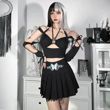 Load image into Gallery viewer, Punk Butterfly Embroidery High Waist Black Skirt - L