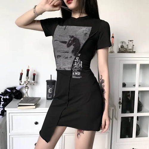 Punk Irregular Black Mini Dress