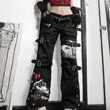 Load image into Gallery viewer, Punk Skull Print High Waist Grunge Cargo Pants