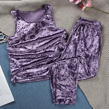 Load image into Gallery viewer, Purple Velvet Sleeveless Tank Top And Pants Set - L