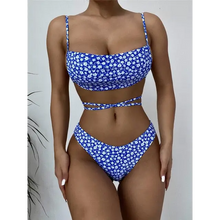 Load image into Gallery viewer, Push Up Low Cut High Waist Halter Bathing Suit Set - Floral