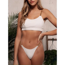 Load image into Gallery viewer, Push Up Low Cut High Waist Halter Bathing Suit Set - White /