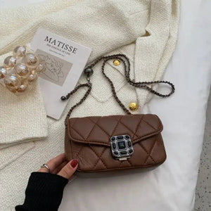 Quilted PU Leather Crossbody Luxury Handbag - Coffee
