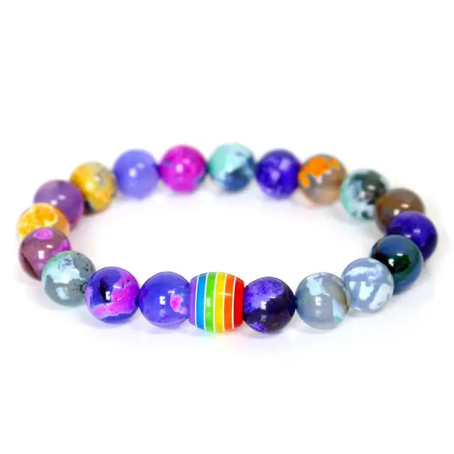 Rainbow Bead Pride Charm Bracelet - 13 / Beads 10mm
