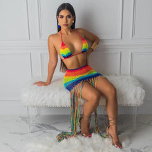 Load image into Gallery viewer, Rainbow Knitted Backless Halter Swimsuit
