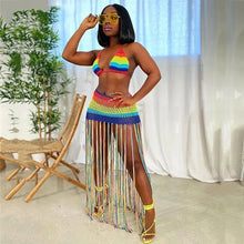 Load image into Gallery viewer, Rainbow Knitted Backless Halter Swimsuit