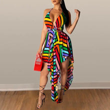Load image into Gallery viewer, Rainbow Striped Sexy Irregular Spaghetti Strap Backless