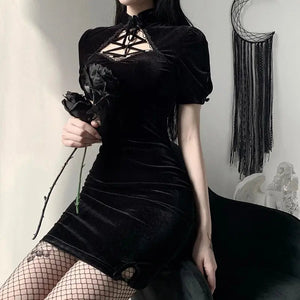 Retro Bandage Gothic Mini Dress - Black / L