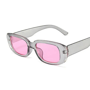 Retro Rectangle Sunglasses - GrayPink