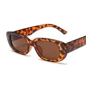 Retro Rectangle Sunglasses - Leopard