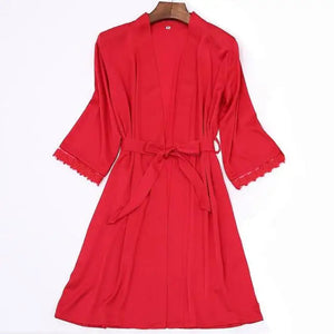 2PC Robe Kimono Pajamas Set - Red - L