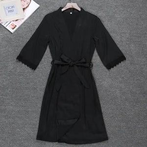 2PC Robe Kimono Pajamas Set - Black - L