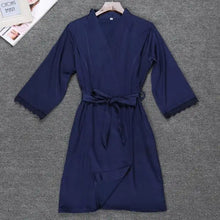 Load image into Gallery viewer, 2PC Robe Kimono Pajamas Set - navy blue - XXL