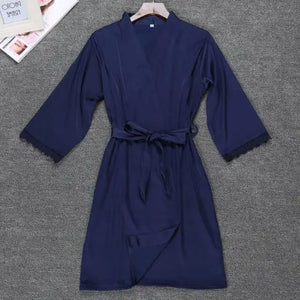 2PC Robe Kimono Pajamas Set - navy blue - XXL