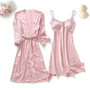 2PC Robe Kimono Pajamas Set - Pink - E / XL