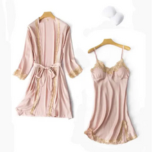 Load image into Gallery viewer, 2PC Robe Kimono Pajamas Set - Pink - F / XXL