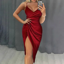 Load image into Gallery viewer, Ruched High Slit Wrap Dress