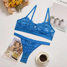 Load image into Gallery viewer, Ruffle Lace Wireless Bra &amp; Panty Lingerie Set - blue / S