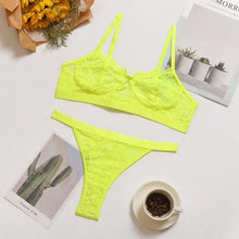 Load image into Gallery viewer, Ruffle Lace Wireless Bra &amp; Panty Lingerie Set - neon green /