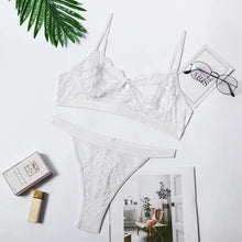 Load image into Gallery viewer, Ruffle Lace Wireless Bra &amp; Panty Lingerie Set - white / L