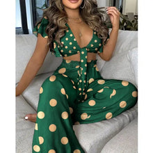 Load image into Gallery viewer, Ruffles Sleeve Knotted Top &amp; High Waist Pants Set - green /